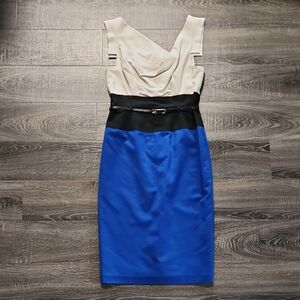🎉 Black Halo "Jackie O" Tricolor Belted Midi Dress 🎉